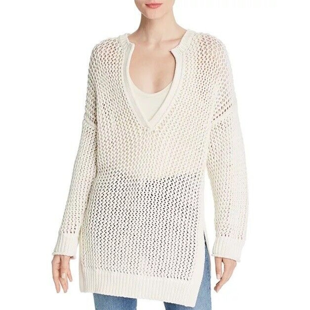 Joie Delmon Open Knit Sweater Large Porcelain Split Neck Henley Popover NWT